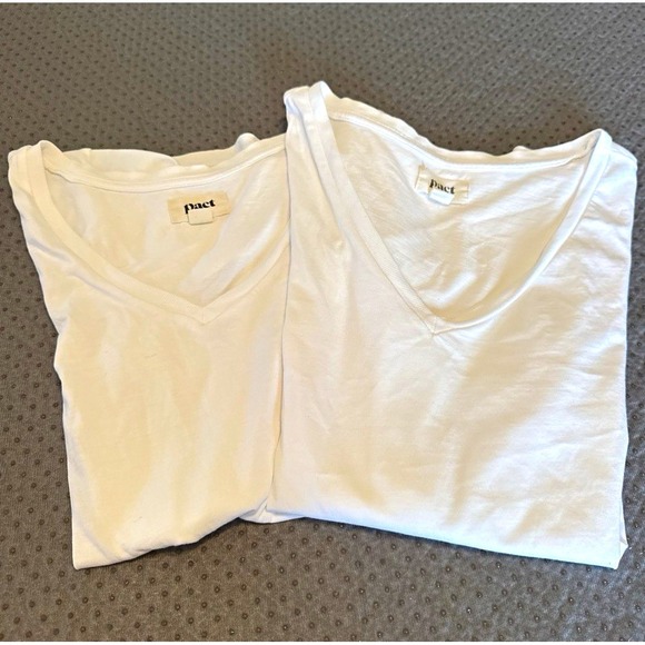 Pact Tops - Pact Women's White V-Neck Short Sleeve Organic Cotton T-Shirt S 2-Pack